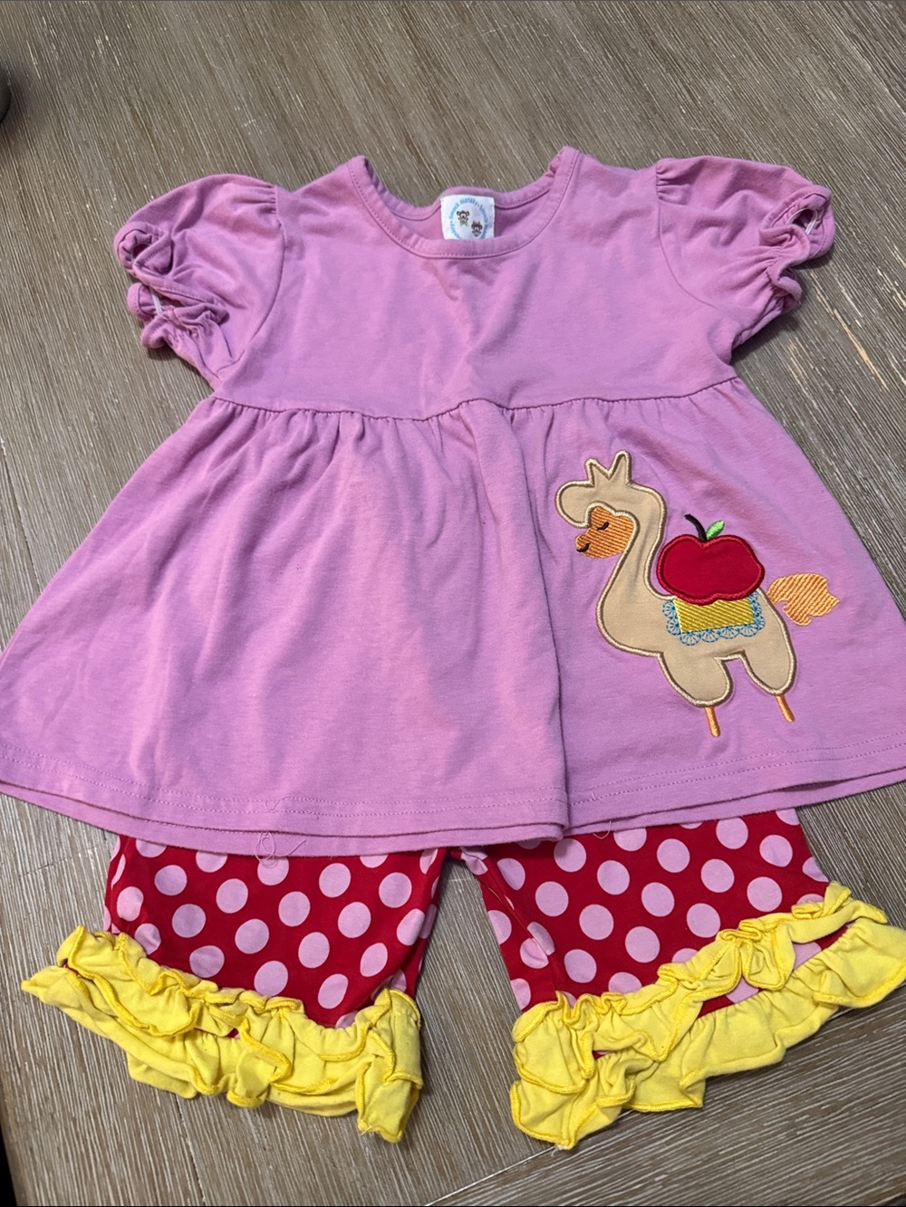 Pink Llama Top & Polka Dot Ruffle Shorts Set